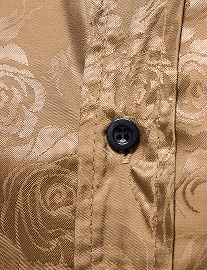 Men's Jacquard Vintage Rose Flower Print Party Prom Long Sleeve Dress Shirt