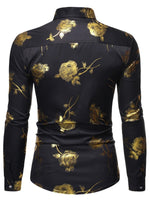 Men's Rose Print Casual Long Sleeve Shirts