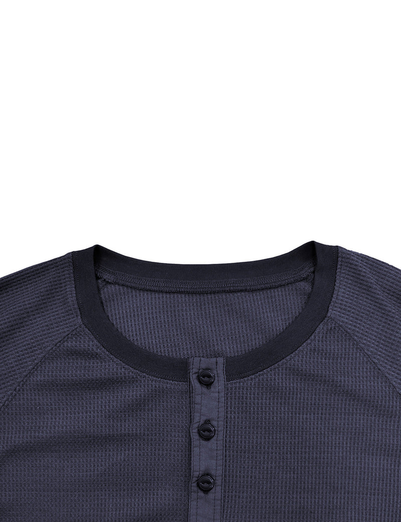 Men's  Solid Color Henry Collar Long Sleeve Casual T-Shirt