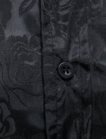Men's Jacquard Vintage Rose Flower Print Party Prom Long Sleeve Dress Shirt