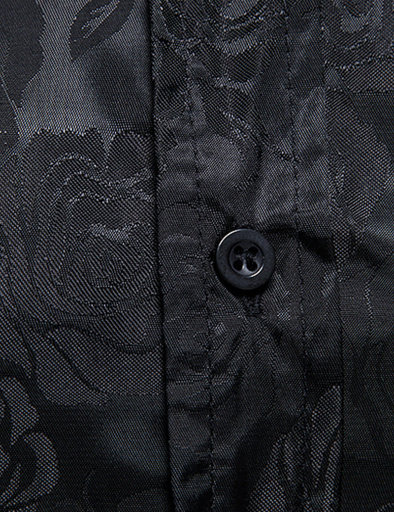Men's Jacquard Vintage Rose Flower Print Party Prom Long Sleeve Dress Shirt