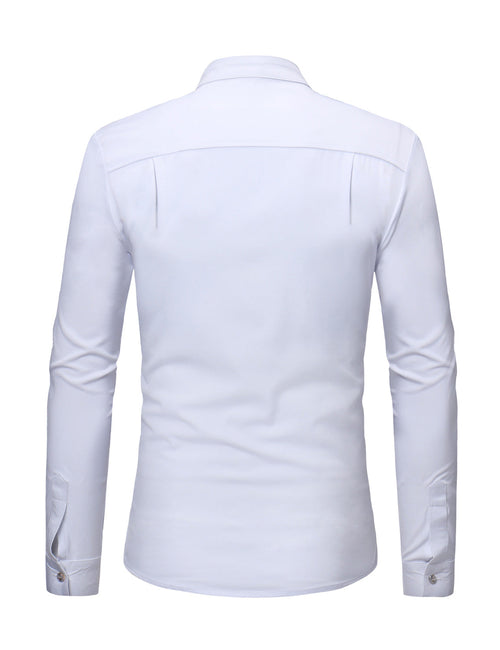 Men's Stand Collar Lace Solid Color Long Sleeve Tuxedo Dress Shirt