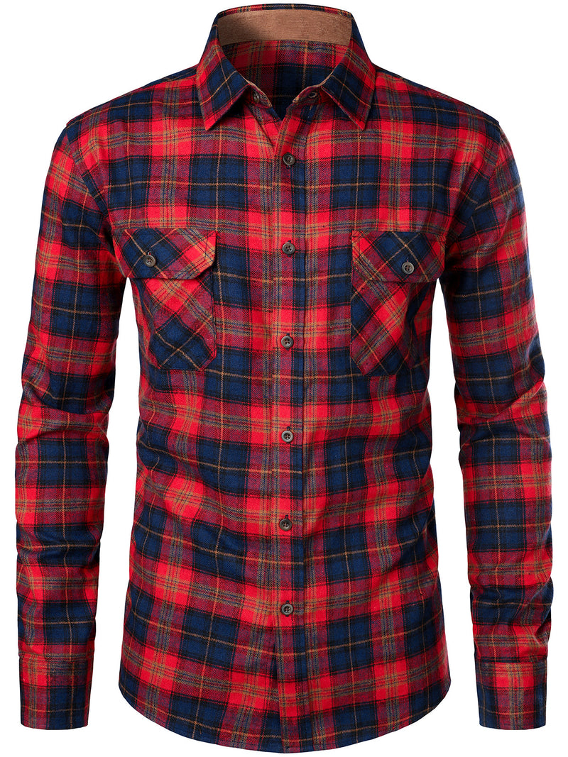 Men's Button Up Regular Fit Long Sleeve Plaid Flannel Casual Shirts