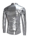 Men's Party Nightclub Button Up Cool Leather Long Sleeve Shirt