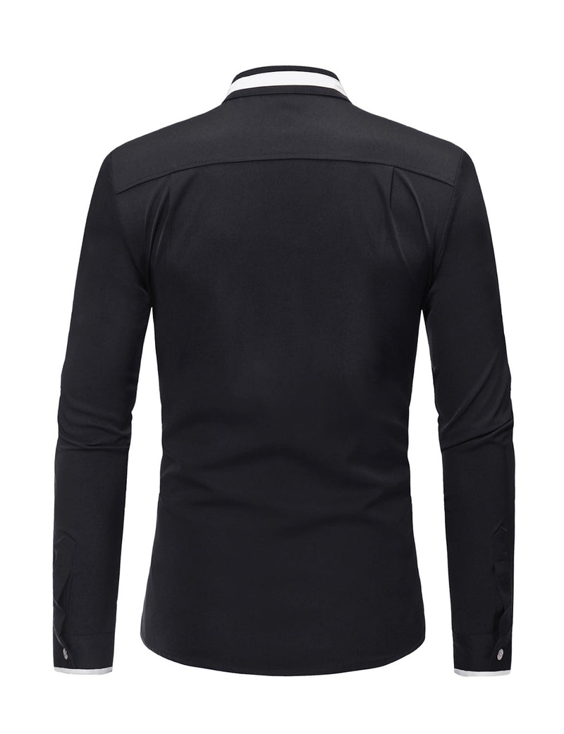 Men's Stand Collar Long Sleeve Button Up Slim Fit Casual Shirt