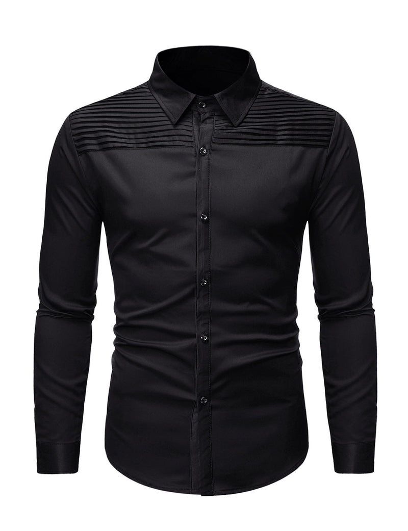 Men's Solid Color Casual Tuxedo Banquet Long Sleeve Dress Shirt