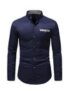 Men's Stand Collar Solid Plaid Pocket Button Up Long Sleeve Shirt