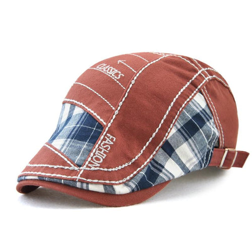 Men's Plaid Fabric Stitching Letter Embroidery Cap