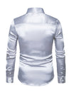 Men's Satin Smooth Button Up Tuxedo Long Sleeve Party Dress Shirt