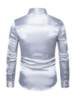 Men's Satin Smooth Button Up Tuxedo Long Sleeve Party Dress Shirt