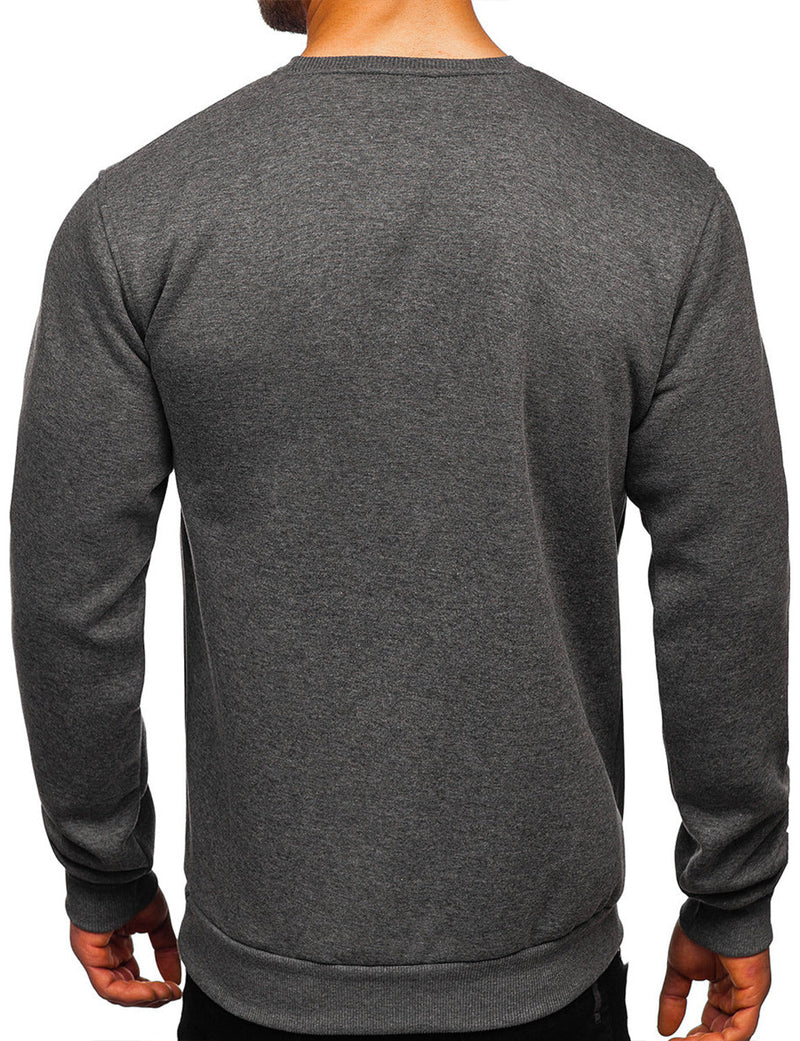 Men's Round Collar Fall Winter Warm Long Sleeve Fleece Sweatshirt
