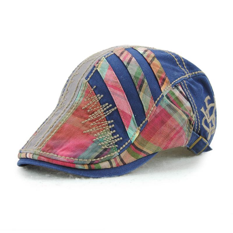 Men's cotton adjustable casual embroidered plaid fashion cap