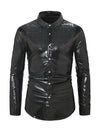 Men's Luxury Shiny Button Up Tuxedo Costume Long Sleeve Party Dress Shirt