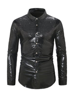 Men's Luxury Shiny Button Up Tuxedo Costume Long Sleeve Party Dress Shirt