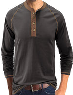 Men's Henry Collar Casual  Solid Color Long Sleeve T-Shirt