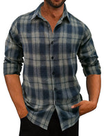 Men's Classic Plaid Vintage Button Up  Long Sleeve Shirt
