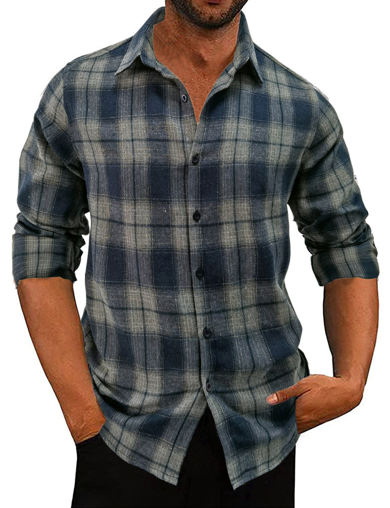 Men's Classic Plaid Vintage Button Up  Long Sleeve Shirt