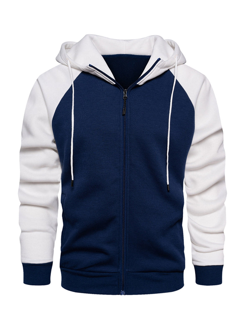 Men's Color Block Long Sleeve Casual Fall Winter Full-Zip Hoodie Zip Sweatshirt