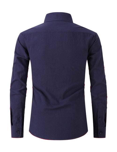 Men's Cotton Casual Button Up Solid Color Pocket Long Sleeve Shirt