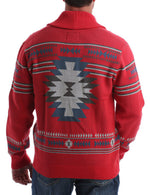 Men's Retro Print Casual Soft Red Vintage Long Sleeve Cardigan Sweater