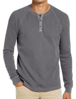 Men's  Solid Color Henry Collar Long Sleeve Casual T-Shirt