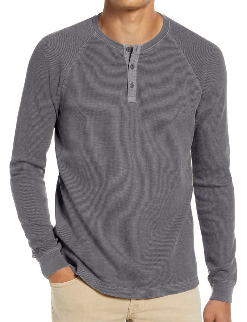 Men's  Solid Color Henry Collar Long Sleeve Casual T-Shirt
