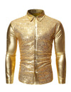 Men's Sequin Metallic Prom Party Button Long Sleeve Shirt