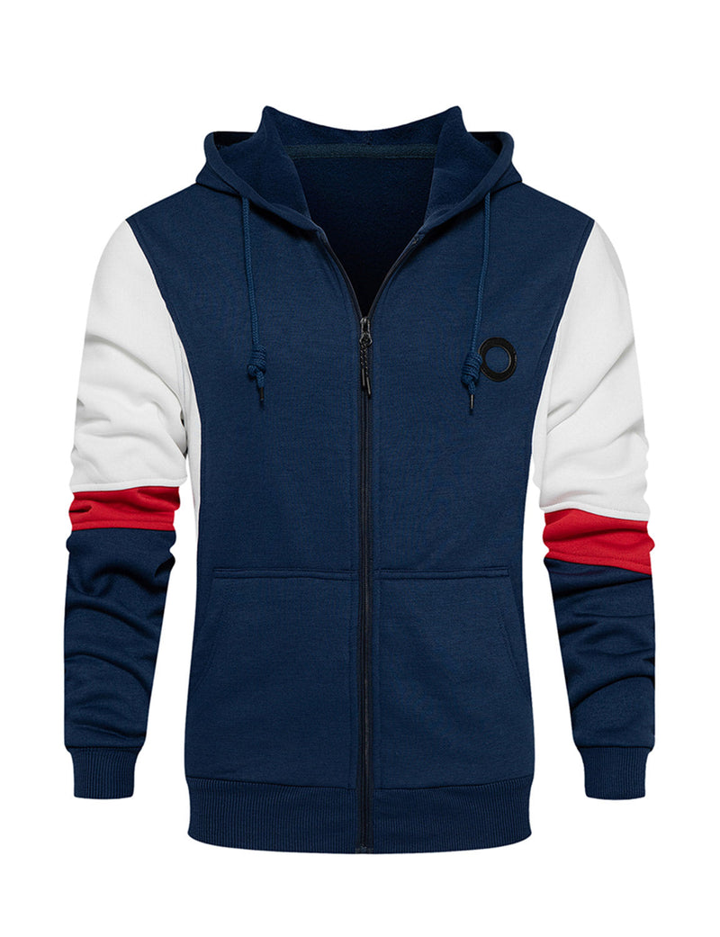Men's Casual Color Block Long Sleeve Full-Zip Hoodie Zip Sweatshirt