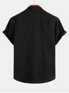 Men's Solid Color Linen Cotton Pocket Casual Button Short Sleeve Shirt
