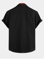 Men's Solid Color Linen Cotton Pocket Casual Button Short Sleeve Shirt