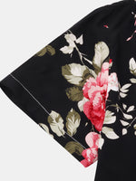 Men's Floral Print Summer Black Short Sleeve Button Up Shirt