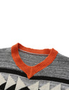 Men's Vintage Casual Orange Striped Long Sleeve V Neck Fall Winter Sweater