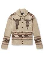 Men's Casual Vintage Western Pattern Graphic Lapel Button Fall Winter Retro Long Sleeve Cardigan