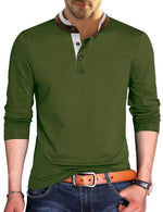 Men's Henry Collar Solid Color Long Sleeve Casual T-Shirt