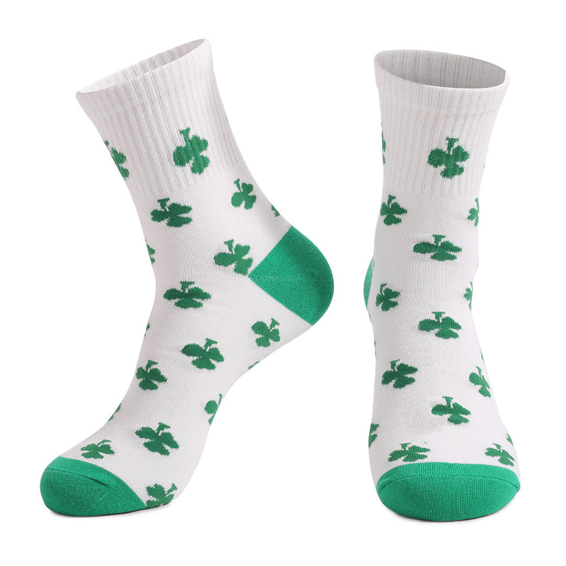 St. Patrick's Day Funny Shamrock Print Festival Party Holiday Green Cotton Socks