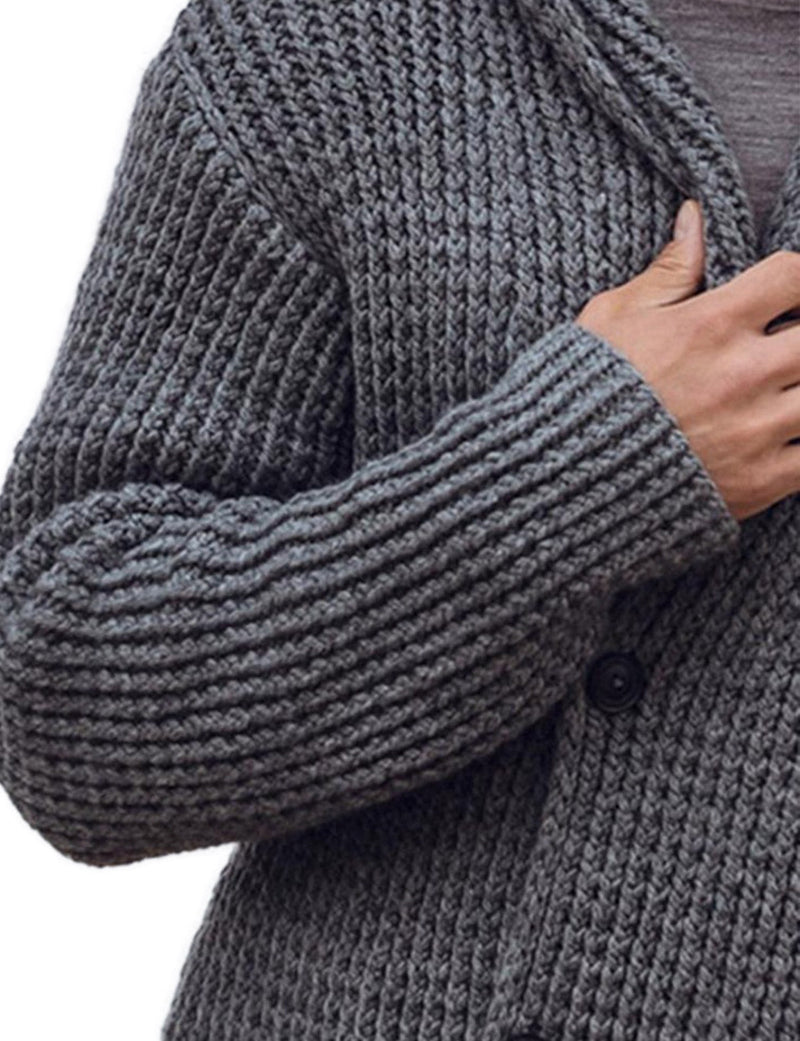 Men's Soft Knit Hooded Grey Solid Color Fall Winter Cardigan Sweater