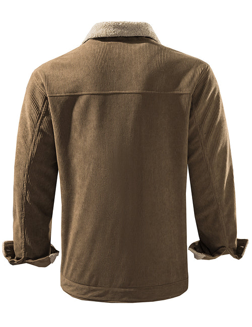 Men's Casual Corduroy Jacket Lapel Solid Sherpa Lined Warm Fall Winter Coat