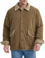 Men's Casual Corduroy Jacket Lapel Solid Sherpa Lined Warm Fall Winter Coat