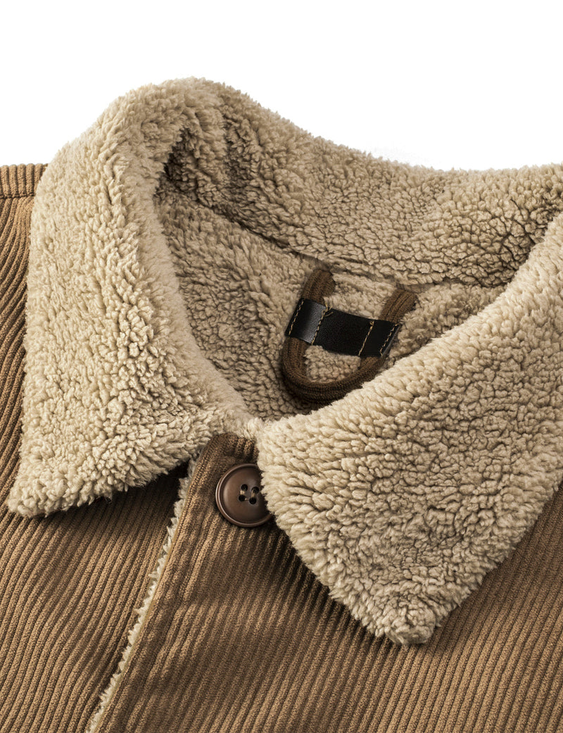 Men's Casual Corduroy Jacket Lapel Solid Sherpa Lined Warm Fall Winter Coat