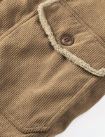 Men's Casual Corduroy Jacket Lapel Solid Sherpa Lined Warm Fall Winter Coat