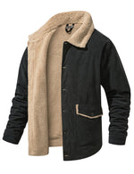 Men's Casual Corduroy Jacket Lapel Solid Sherpa Lined Warm Fall Winter Coat