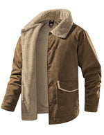 Men's Casual Corduroy Jacket Lapel Solid Sherpa Lined Warm Fall Winter Coat