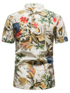 Men's Vintage Summer Floral Print Henley Collar Short Sleeve Beige Hawaiian Shirt