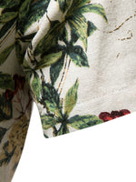 Men's Vintage Summer Floral Print Henley Collar Short Sleeve Beige Hawaiian Shirt