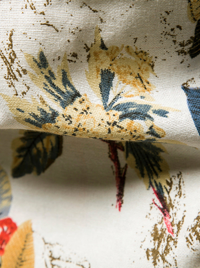 Men's Vintage Summer Floral Print Henley Collar Short Sleeve Beige Hawaiian Shirt