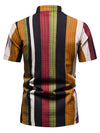 Men's Henley Collar Vintage Rainbow Striped Short Sleeve Shirt