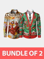 Bundle Of 2|Men's Printed Regular Fit Festive Long Sleeve Shirt