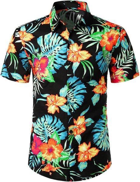 Men's Flower Casual Button Down Hawaiian Shirts&Shorts