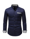 Men's Stand Collar Solid Plaid Pocket Button Up Long Sleeve Shirt