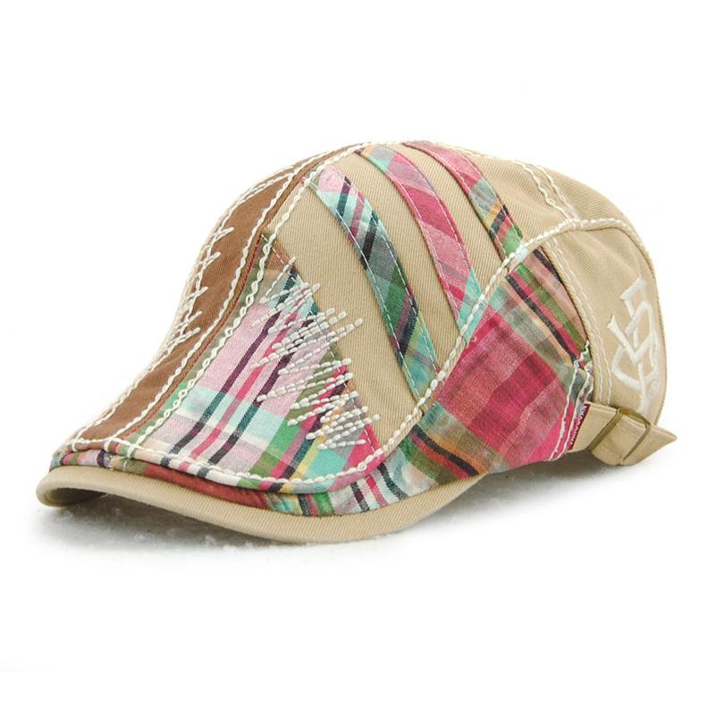 Men's cotton adjustable casual embroidered plaid fashion cap